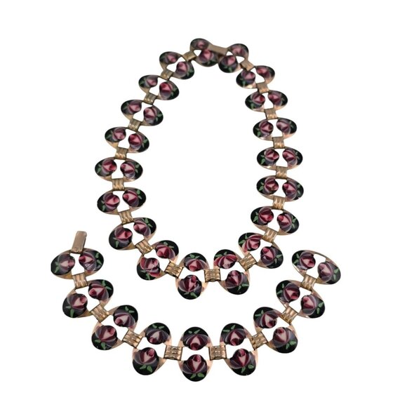 Vintage Enameled Necklace And Bracelet Set (A7108) - Picture 1 of 3
